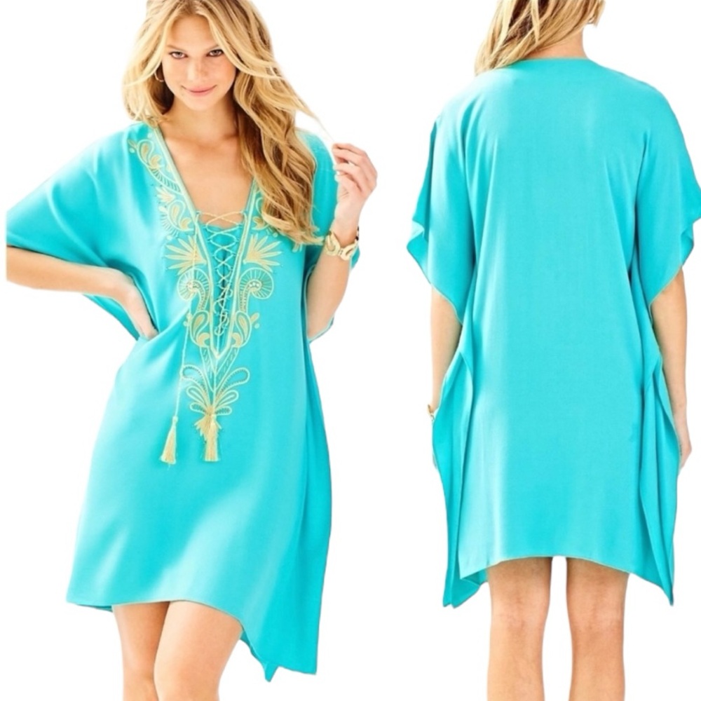 Lilly Pulitzer Turquoise Mini Dress  with Gold Embroidery